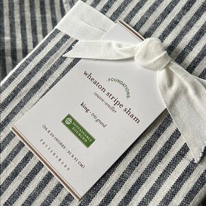 NWT Pottery Barn Wheaten Stripe King Size Pillow Shams in Gray White